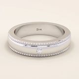 14k solid gold unisex design milgrain plain band solo small moissanite alliance wedding band