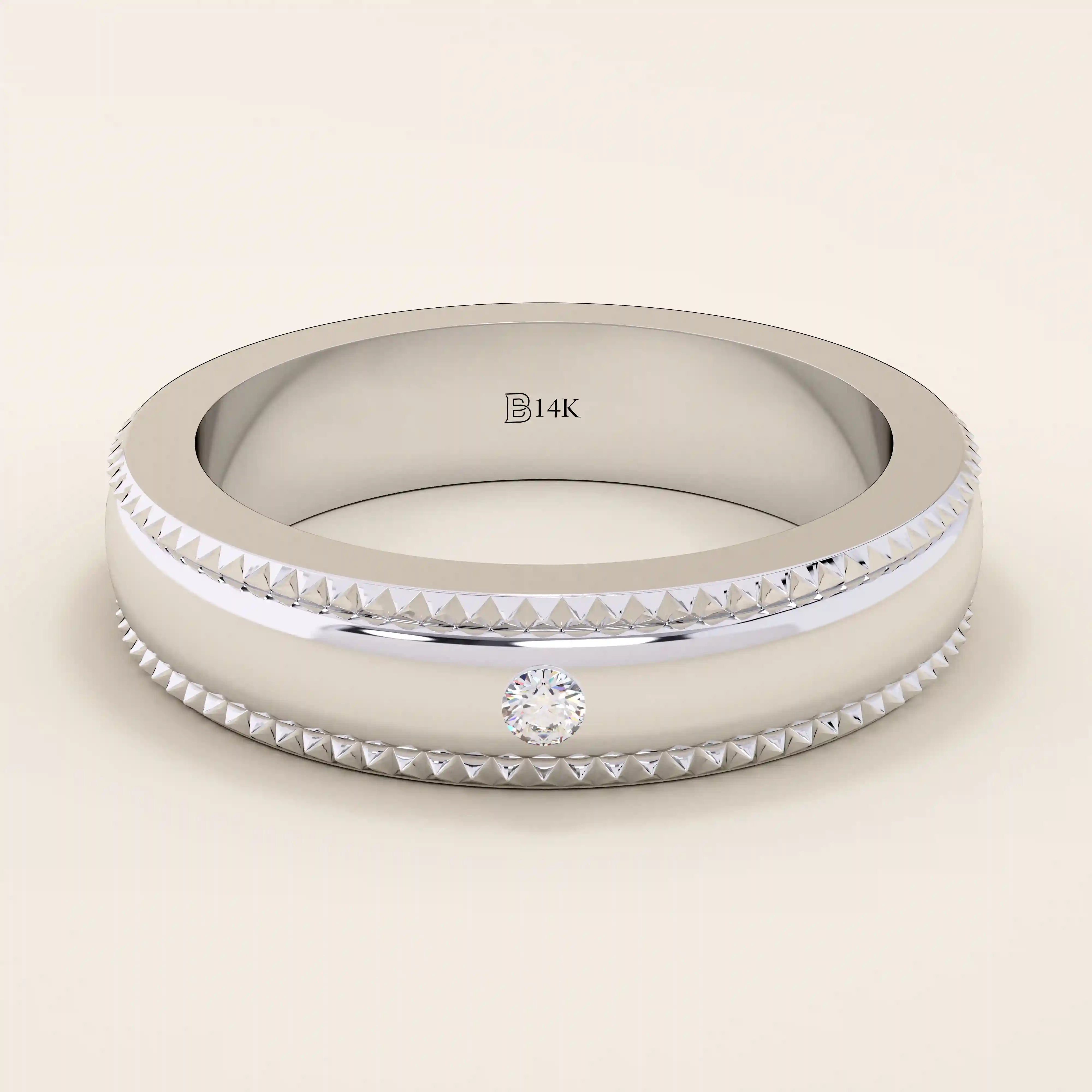 14k solid gold unisex design milgrain plain band solo small moissanite alliance wedding band