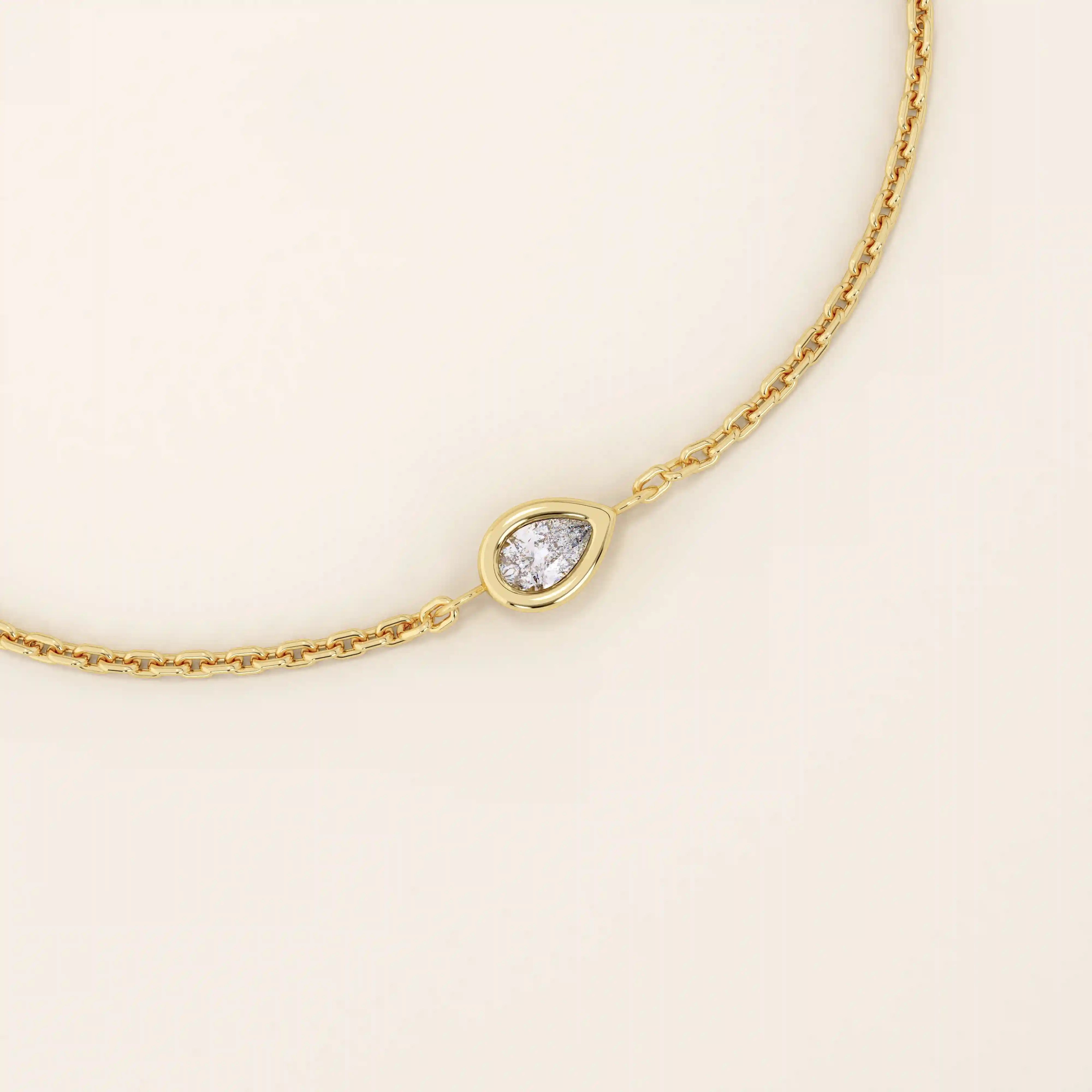 14k solid gold solo bezel set pear bracelet for women