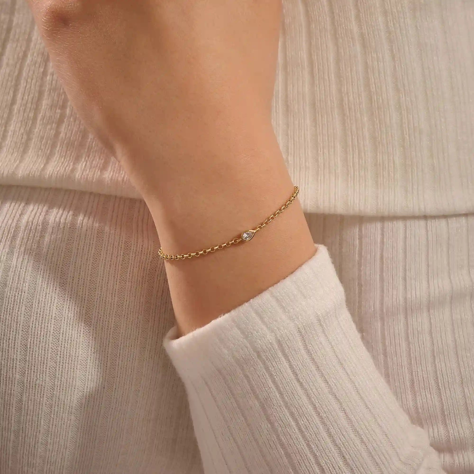 14k solid gold solo bezel set pear bracelet for women