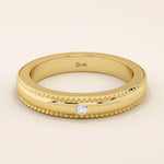 14k solid gold unisex design milgrain plain SLIM band solo moissanite alliance wedding band