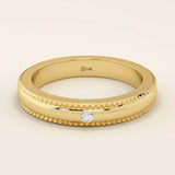 14k solid gold unisex design milgrain plain SLIM band solo moissanite alliance wedding band