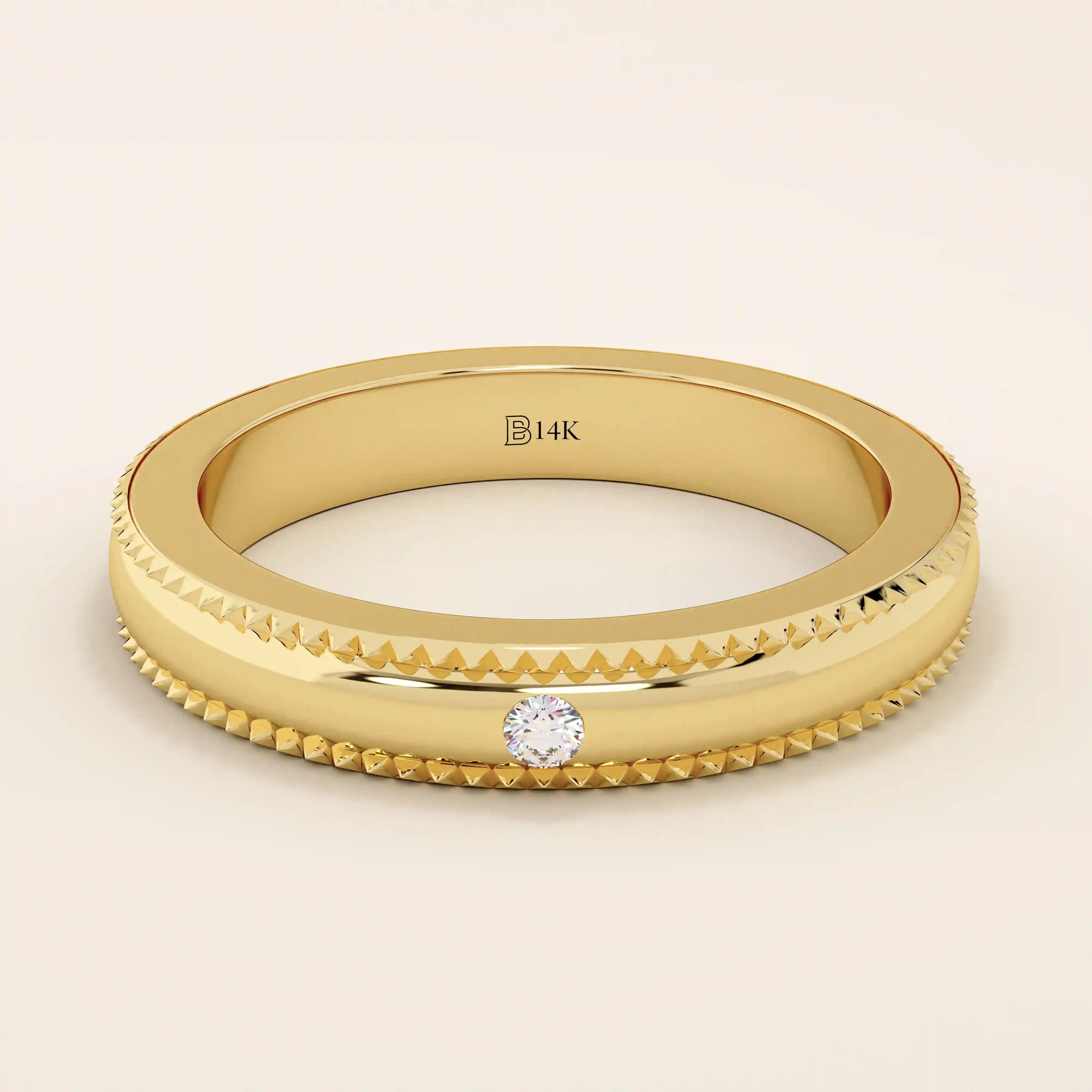 14k solid gold unisex design milgrain plain SLIM band solo moissanite alliance wedding band