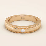 14k solid gold unisex design milgrain plain SLIM band solo moissanite alliance wedding band