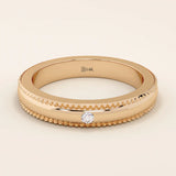 14k solid gold unisex design milgrain plain SLIM band solo moissanite alliance wedding band