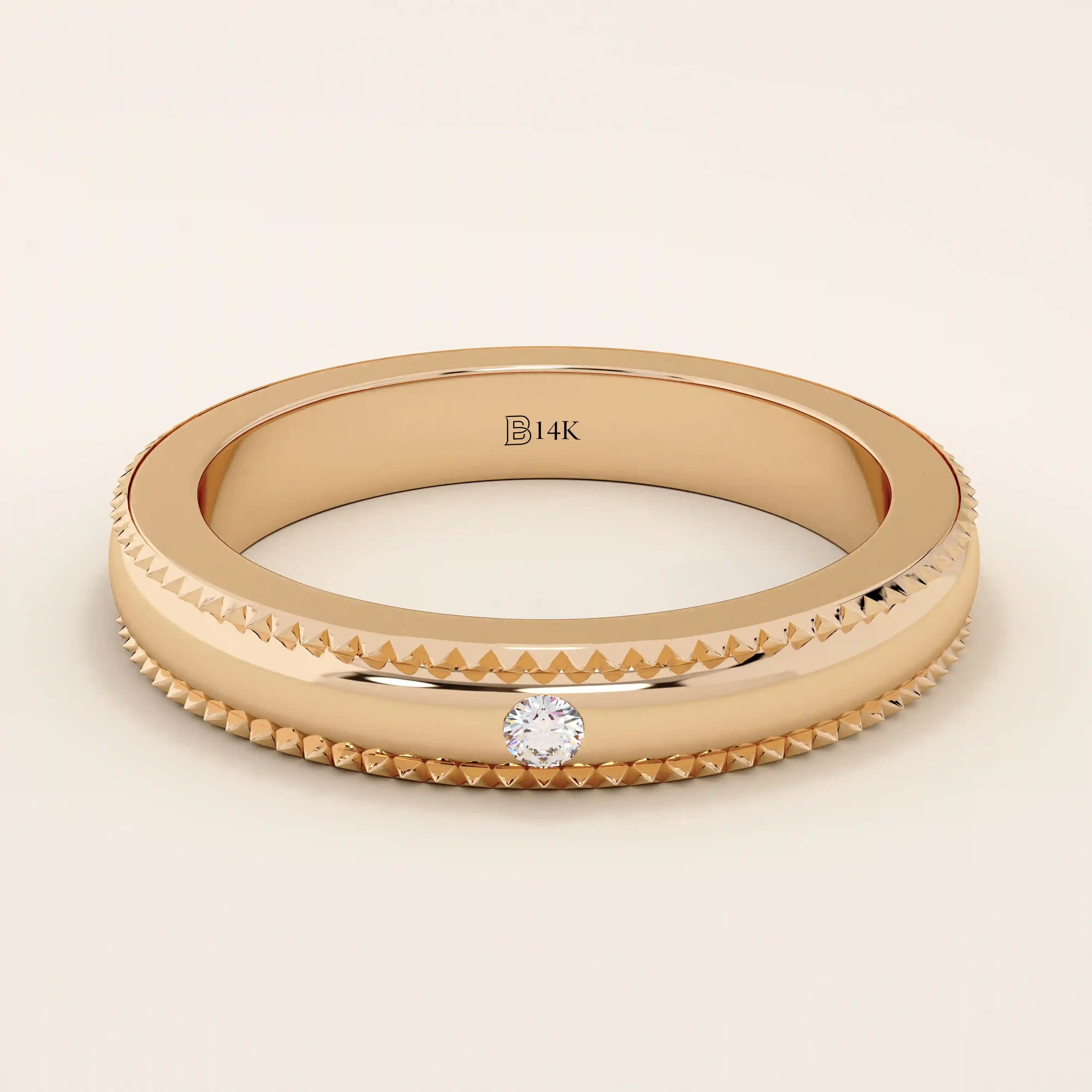 14k solid gold unisex design milgrain plain SLIM band solo moissanite alliance wedding band