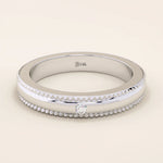 14k solid gold unisex design milgrain plain SLIM band solo moissanite alliance wedding band