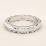 14k solid gold unisex design milgrain plain SLIM band solo moissanite alliance wedding band