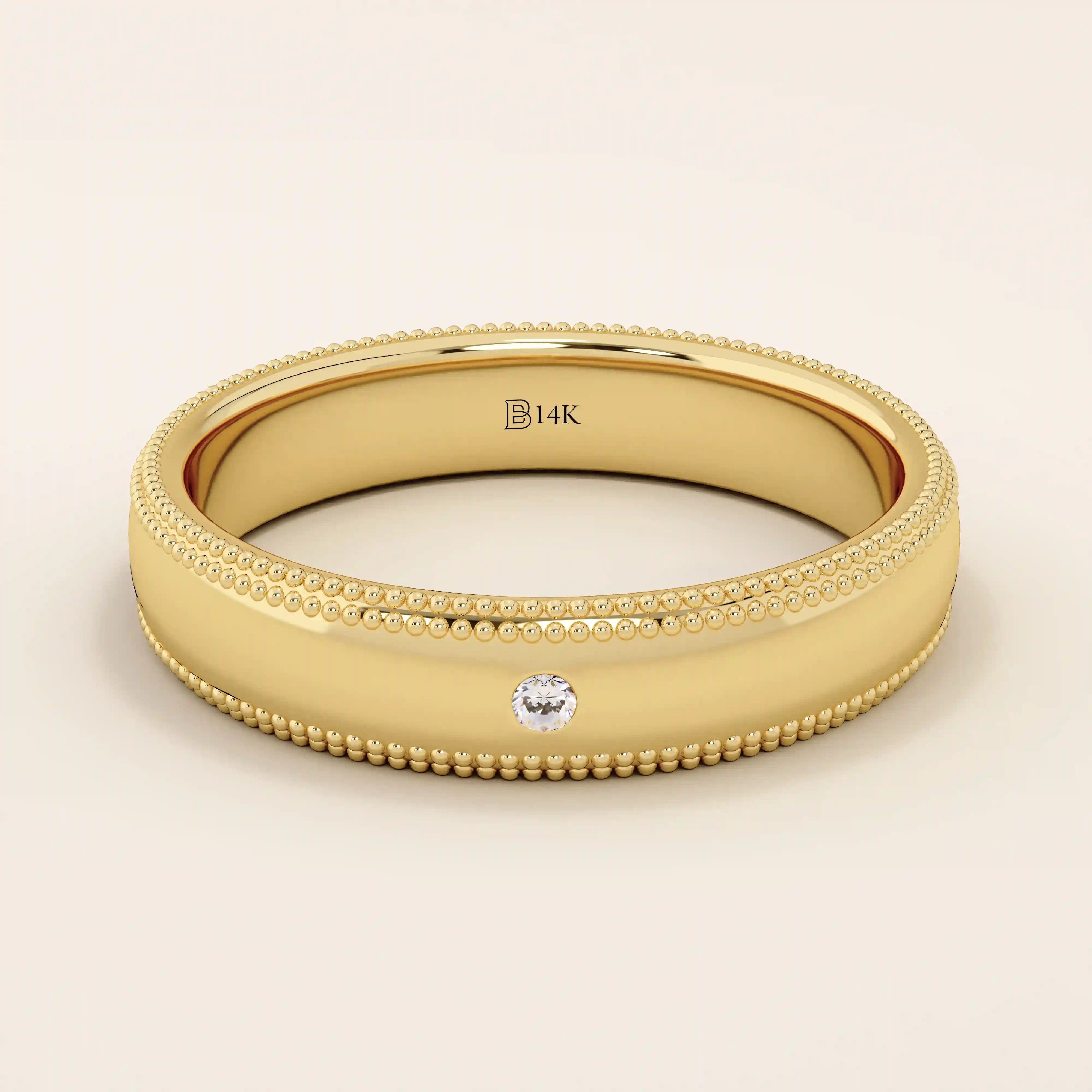 14k solid gold unisex design milgrain plain band solo moissanite alliance wedding band