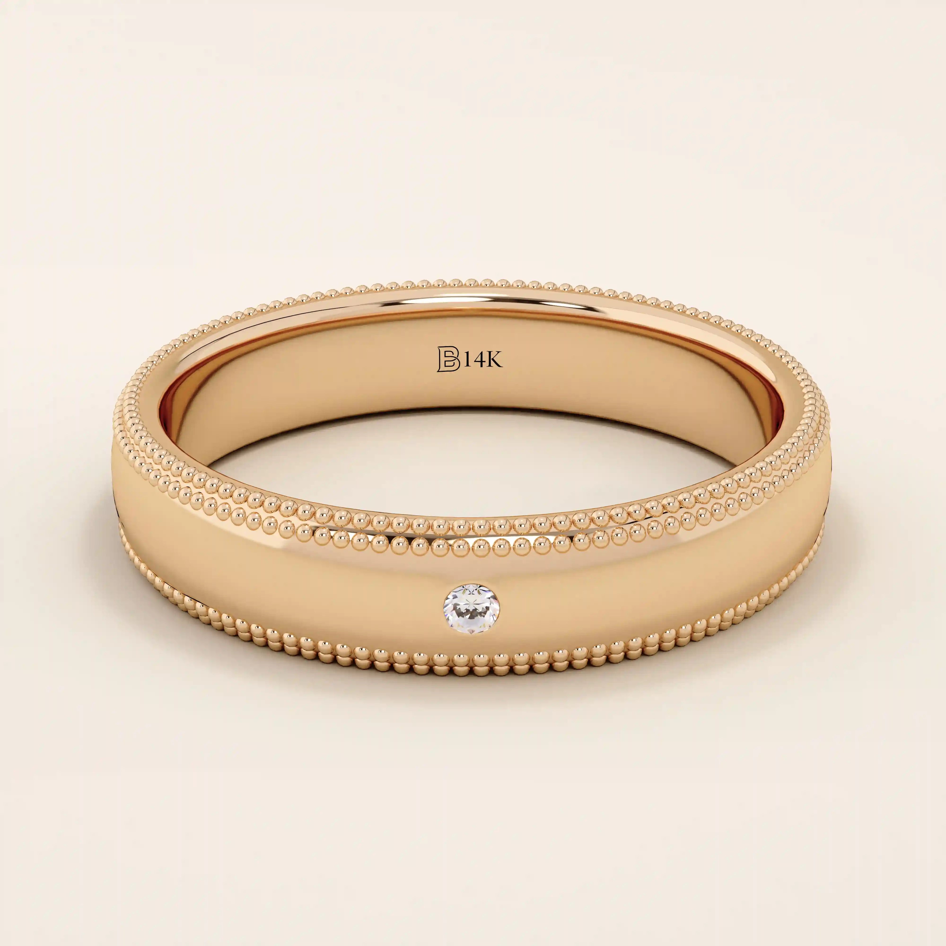 14k solid gold unisex design milgrain plain band solo moissanite alliance wedding band