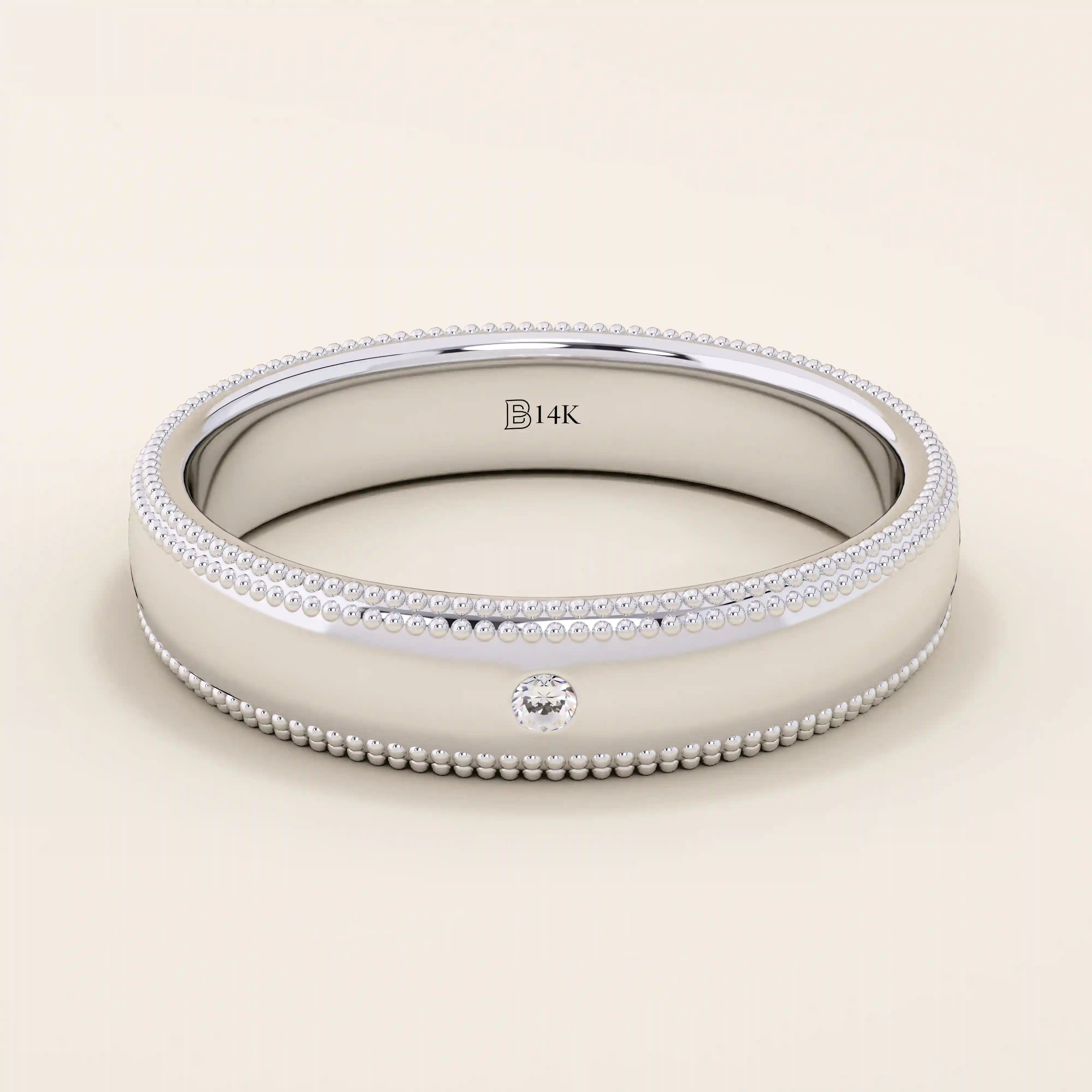 14k solid gold unisex design milgrain plain band solo moissanite alliance wedding band