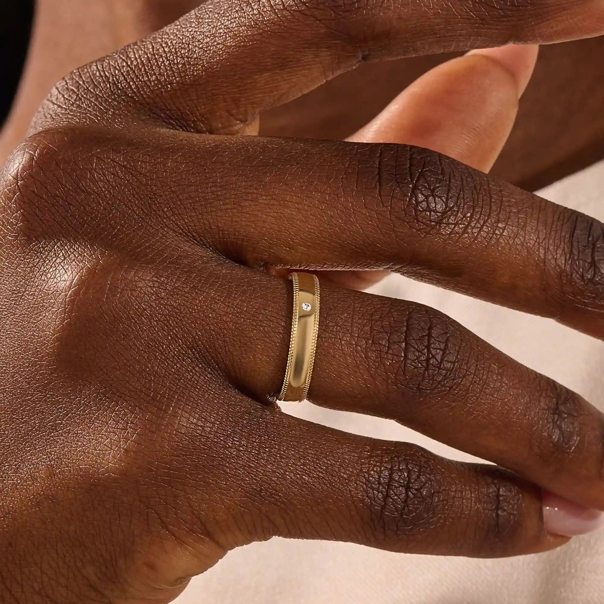 14k solid gold unisex design milgrain plain band solo moissanite alliance wedding band