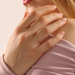 This split band ring The band is adorned with sparkling stones unique split design modern 14k solid yellow gold stacking wedding ring