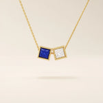 14k solid gold double princess square birthstone moving charm necklace for women