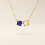 14k solid gold double princess square birthstone moving charm necklace for women