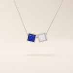 14k solid gold double princess square birthstone moving charm necklace for women