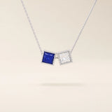 14k solid gold double princess square birthstone moving charm necklace for women