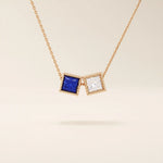 14k solid gold double princess square birthstone moving charm necklace for women