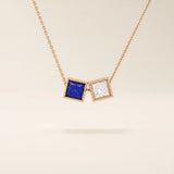 14k solid gold double princess square birthstone moving charm necklace for women