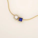 14k solid gold double princess square birthstone moving charm necklace for women