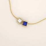 14k solid gold double princess square birthstone moving charm necklace for women