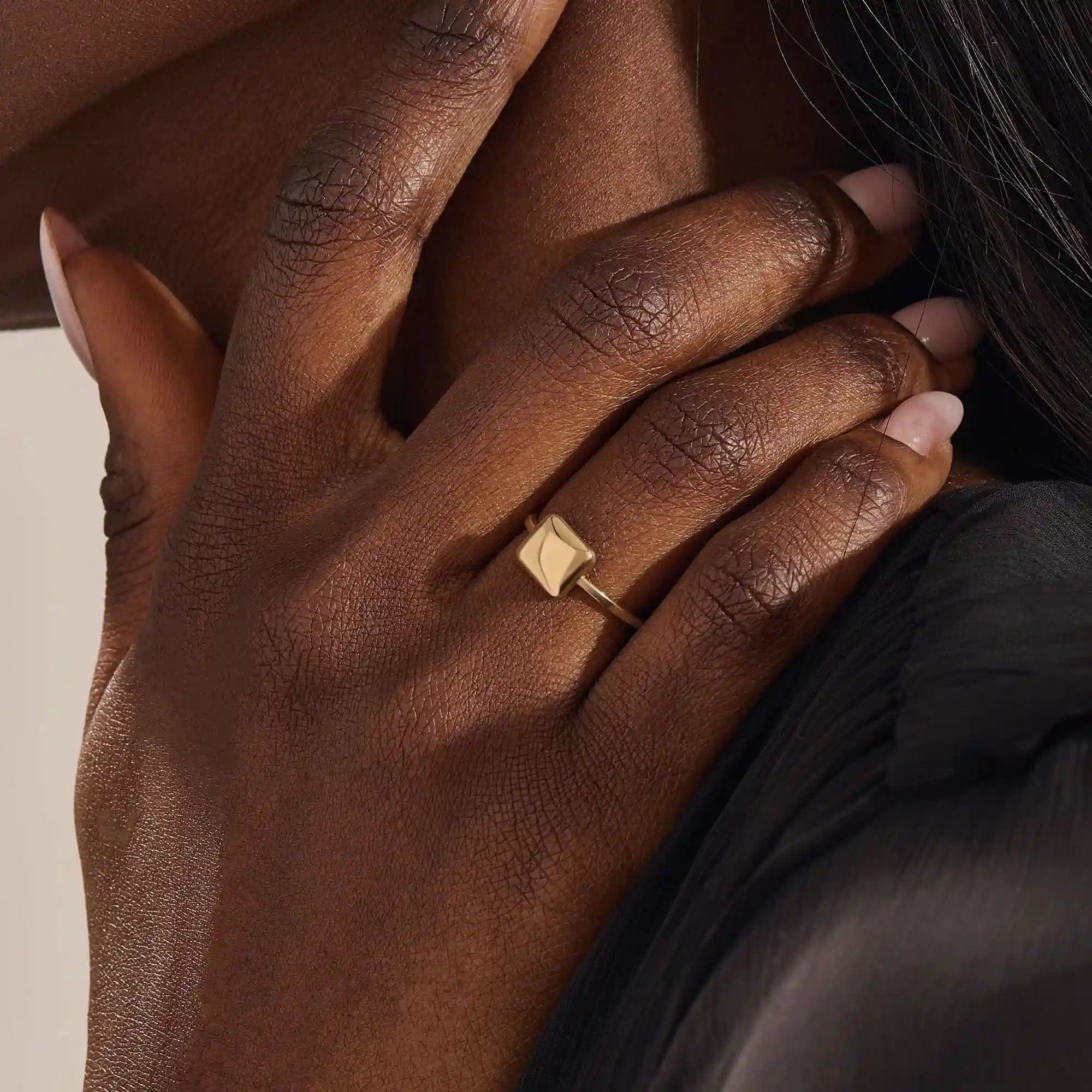 slim band with a square-shaped dome at front statement pinky signet ring for women in 14k solid gold
