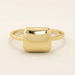 slim band with a square-shaped dome at front statement pinky signet ring for women in 14k solid gold