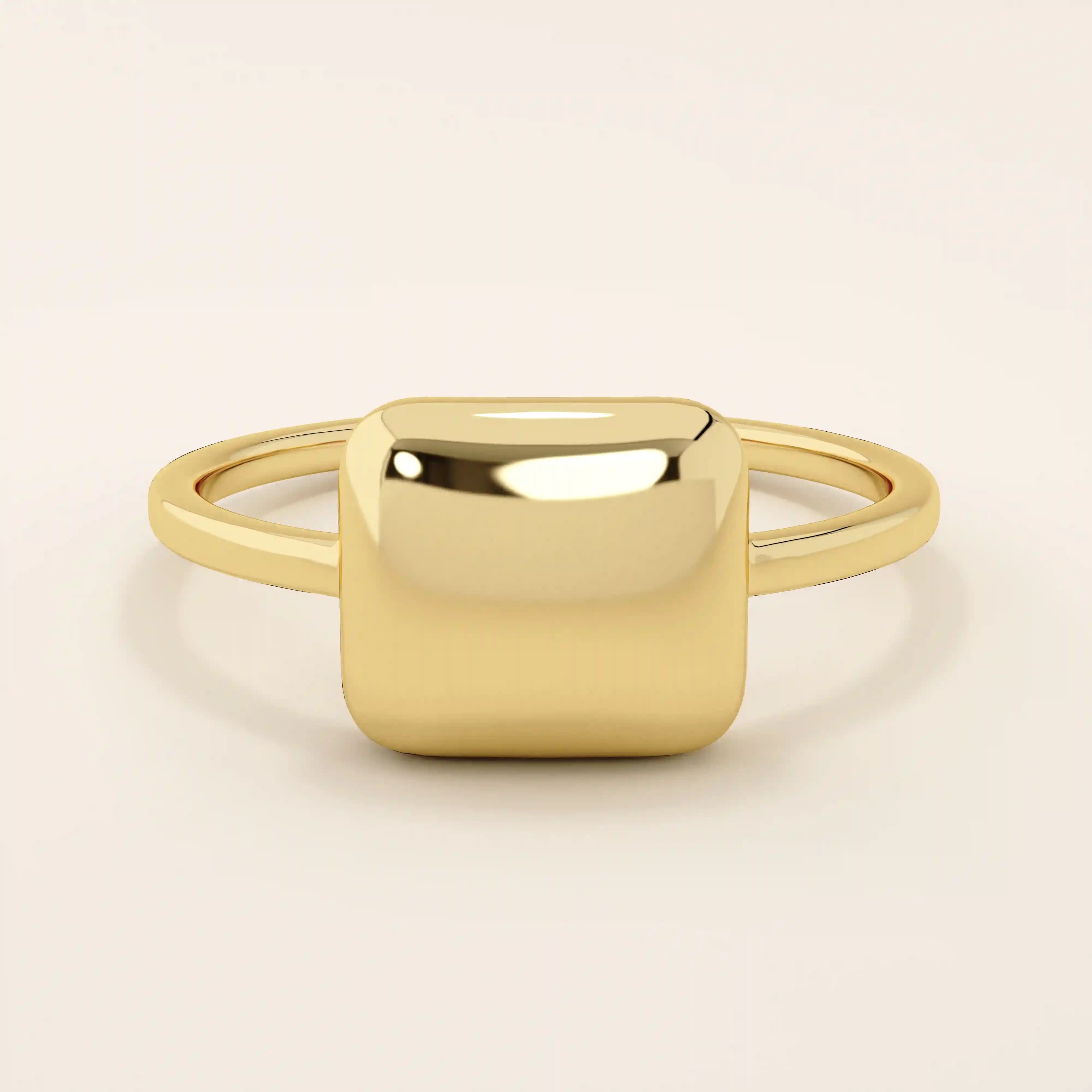 slim band with a square-shaped dome at front statement pinky signet ring for women in 14k solid gold