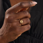 slim band with a square-shaped dome at front statement pinky signet ring for women in 14k solid gold