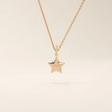 14K SOLID PLAIN YELLOW GOLD 3D STAR PENDANT NECKLACE FOR WOMEN
