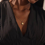 14K SOLID PLAIN YELLOW GOLD 3D STAR PENDANT NECKLACE FOR WOMEN