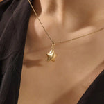 14K SOLID PLAIN YELLOW GOLD 3D STAR PENDANT NECKLACE FOR WOMEN