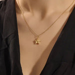 14K SOLID PLAIN YELLOW GOLD 3D STAR PENDANT NECKLACE FOR WOMEN