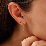 black enamel STAR tiny PIERCING IN solid GOLD with a screw back