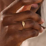 14k solid gold star celestial pinky signet statement ring for women with tiny moissanite stones