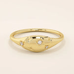 14k solid gold star celestial pinky signet statement ring for women with tiny moissanite stones