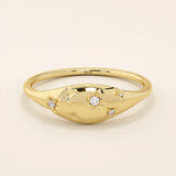 14k solid gold star celestial pinky signet statement ring for women with tiny moissanite stones