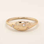 14k solid gold star celestial pinky signet statement ring for women with tiny moissanite stones