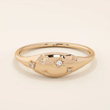 14k solid gold star celestial pinky signet statement ring for women with tiny moissanite stones