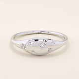 14k solid gold star celestial pinky signet statement ring for women with tiny moissanite stones