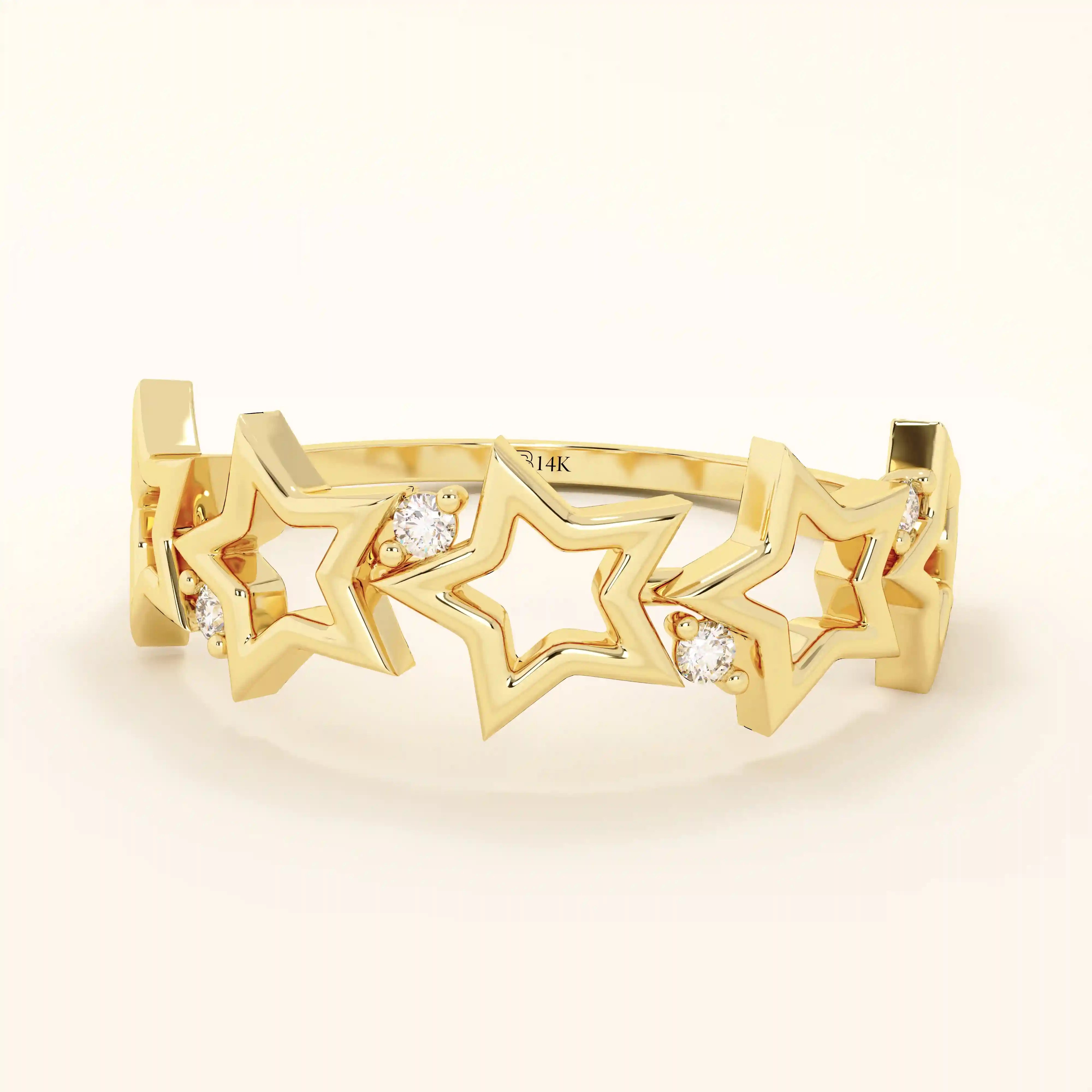 14K SOLID GOLD STARRY 5 STAR STACKABLE STATEMENT RING FOR WOMEN