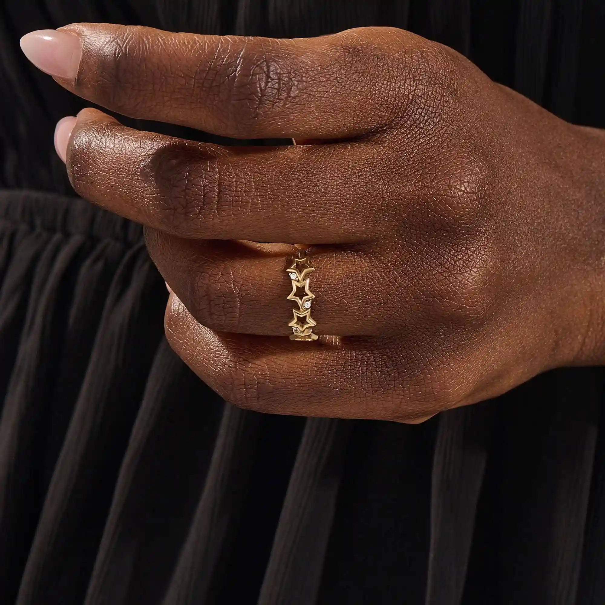 14K SOLID GOLD STARRY 5 STAR STACKABLE STATEMENT RING FOR WOMEN