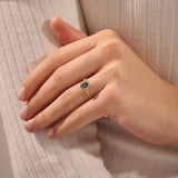 14k solid gold oval teal sapphire with halo pave moissanite stones engagement ring for women
