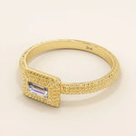 14k solid gold textured band bezel set baguette engagement ring for women