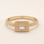 14k solid gold textured band bezel set baguette engagement ring for women