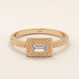14k solid gold textured band bezel set baguette engagement ring for women