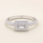 14k solid gold textured band bezel set baguette engagement ring for women