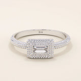 14k solid gold textured band bezel set baguette engagement ring for women