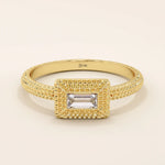 14k solid gold textured band bezel set baguette engagement ring for women