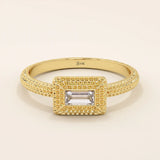 14k solid gold textured band bezel set baguette engagement ring for women